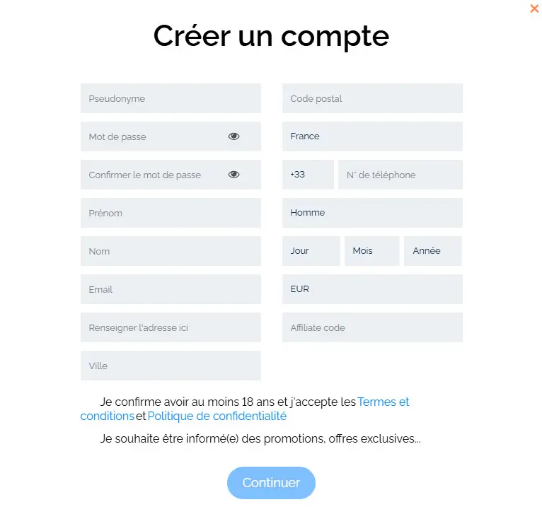 Proceso de registro LUCKY BIRD CASINO